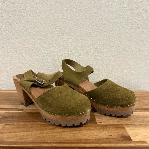 MIA Made in Europe Abba Mary Jane Swedish Clogs in Suede Olive- Size 40 - Picture 3 of 9
